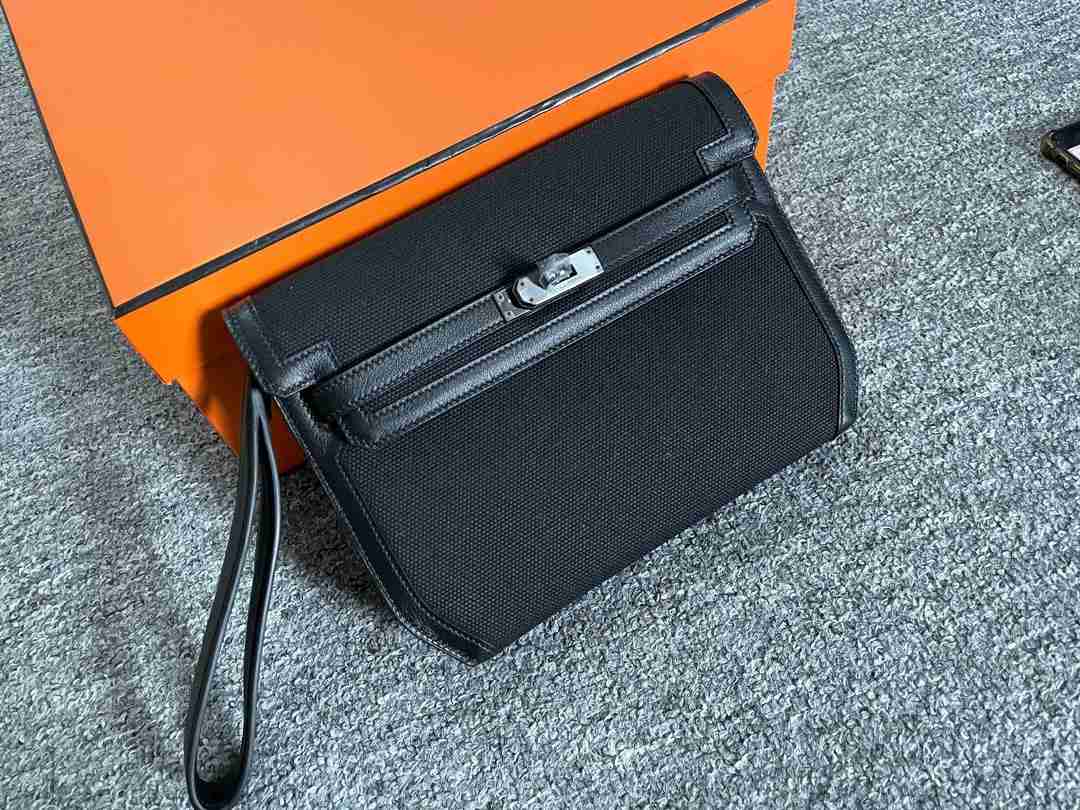 Hermes Kelly Depeches 25 Canvas Barenia noir